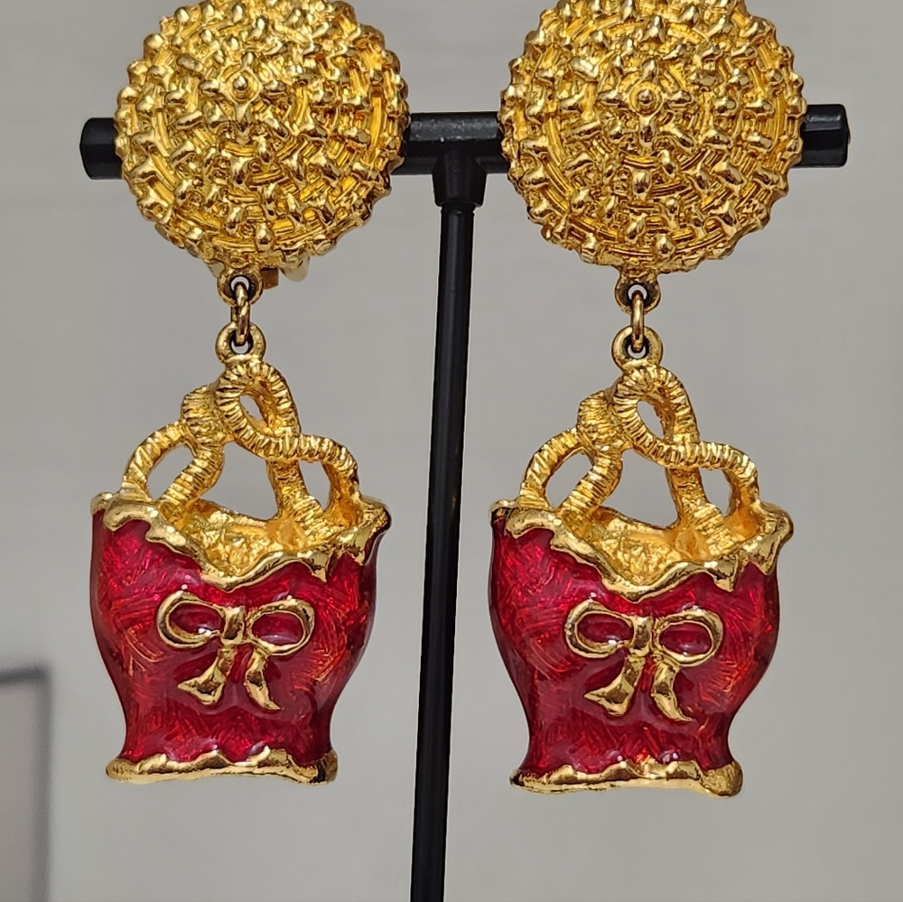 #162 Vintage NATORI Red Corset Earrings - Picture 7 of 8